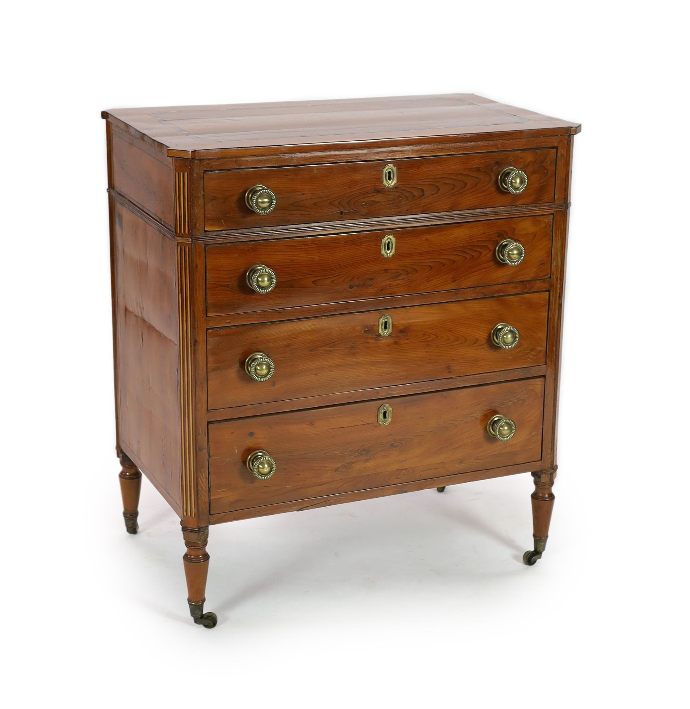 A Regency inlaid yew wood chest W.89cm D.54cm H.99cm